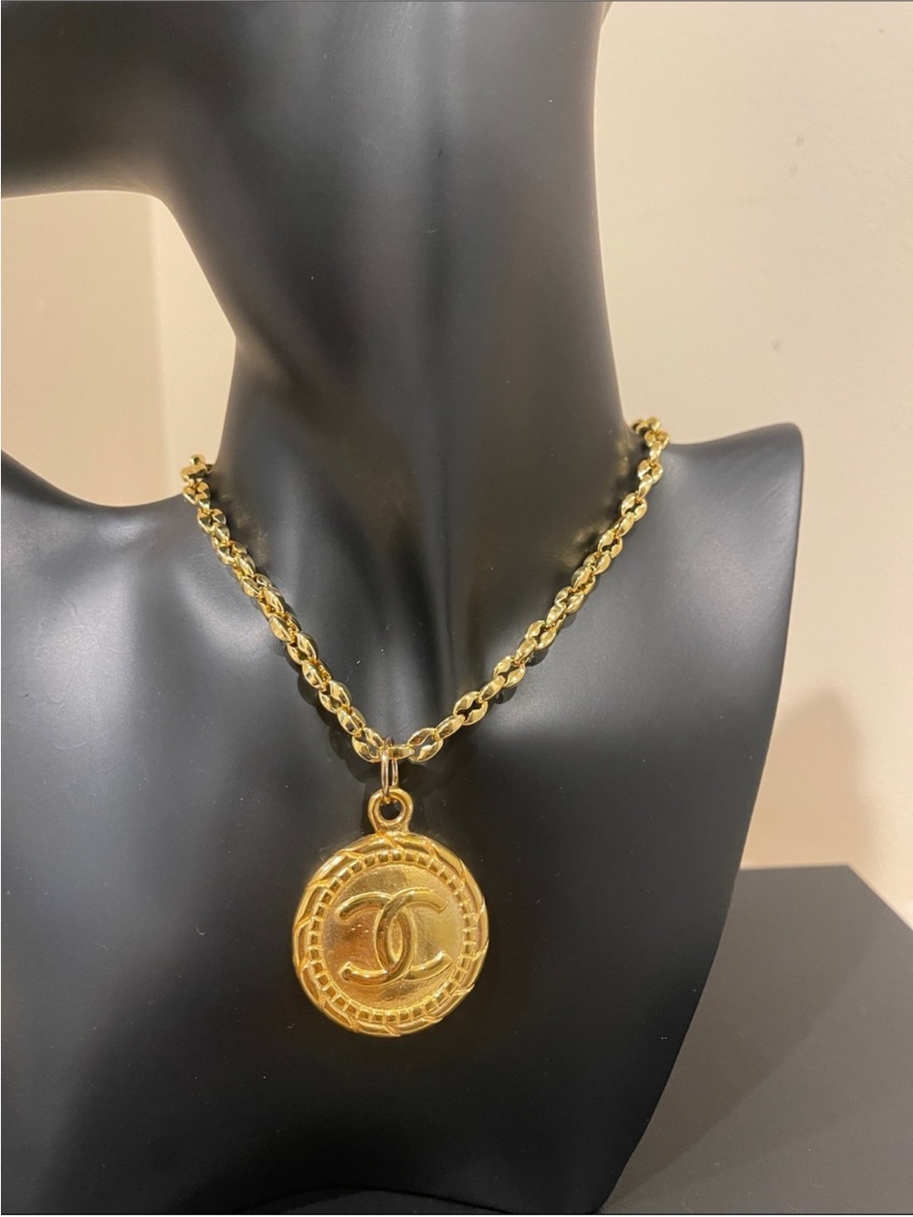 CHANEL Gold-Tone Interlocking CC Coin Pendant Necklace